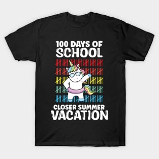 Funny Cute 100 Days Of School Closer Summer Vacation Unicorn T-Shirt